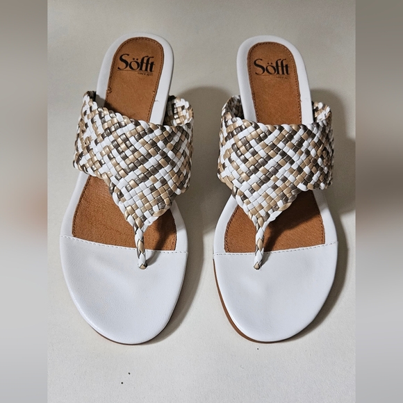 Brand new in box, Sofft Maben shoes size 9 in white/multi. Weave thong heel sand - Picture 2 of 12